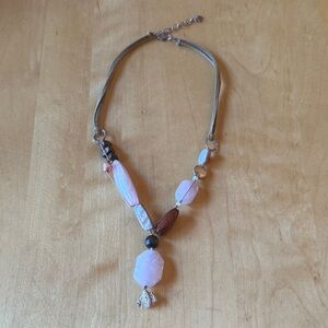 Silpada rose quartz, mother of pearl and wood beaded Necklace with rawhide